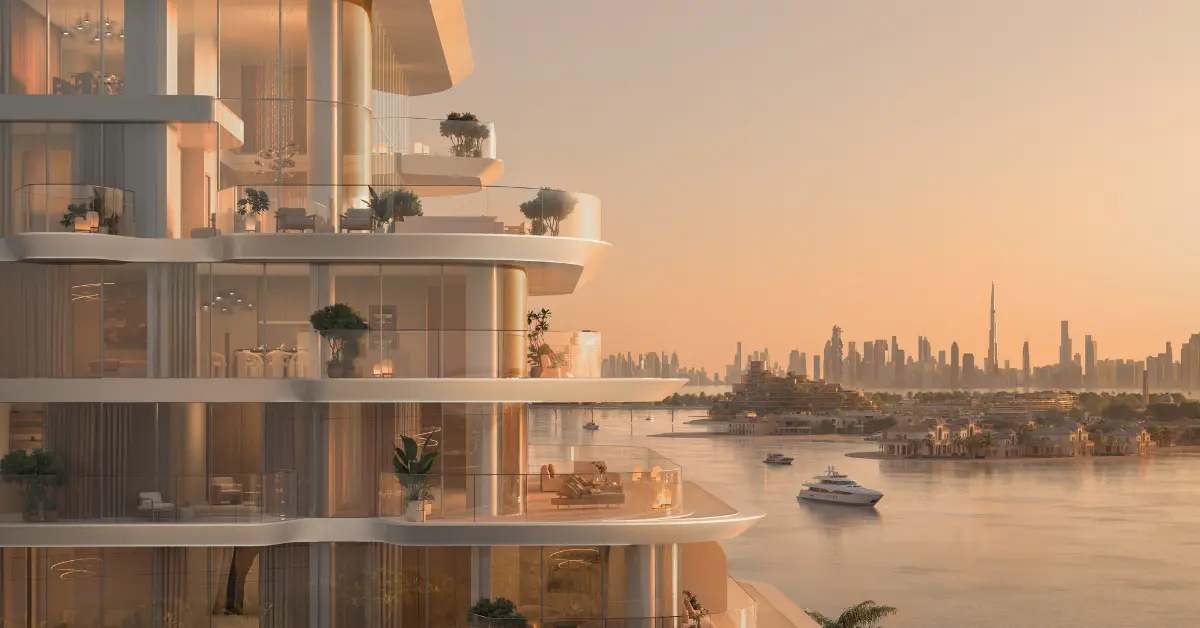 Waterfront residences overlooking the Dubai skyline